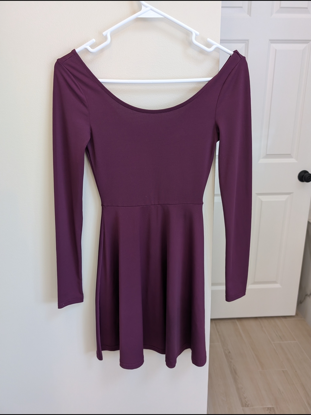 Divided Long Sleeve Skater Dress in Plum